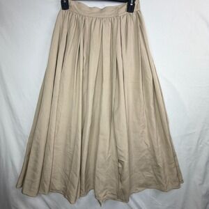 Unbranded Khaki Tan Pleated Maxi Skirt Full Length A-Line Minimalist Boho 1592